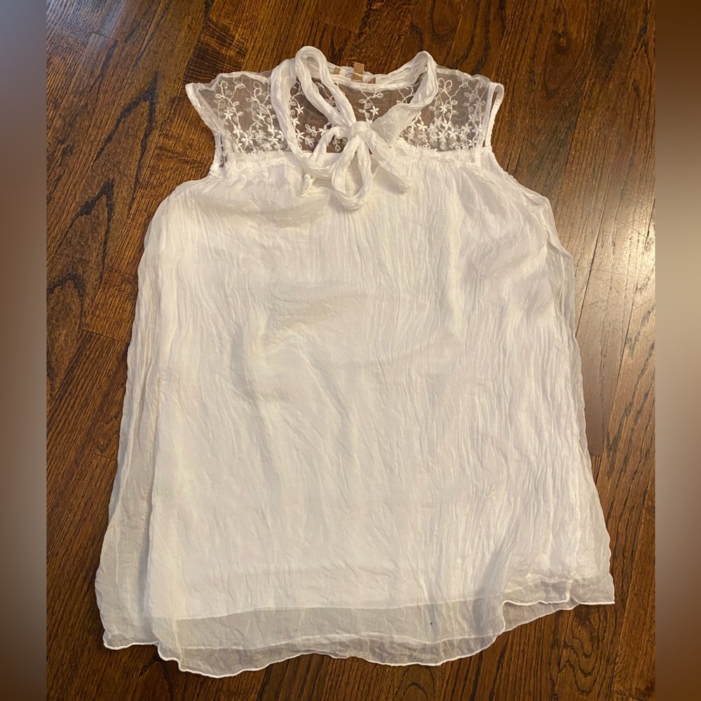 Carla Conti- 100% silk overlay top Delicate White Lace Neck Tank Top size M